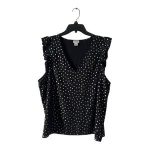 J. Crew Fabulous Black and Gold Polka Dot, Ruffled Sleeve Blouse, Size 18